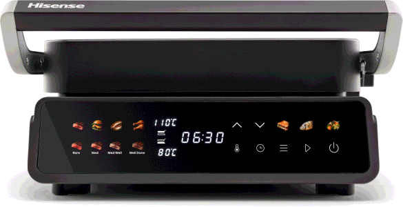 Hisense Grill contact, Plaque de cuisson nervurée, Antiadhésif, Anthracite