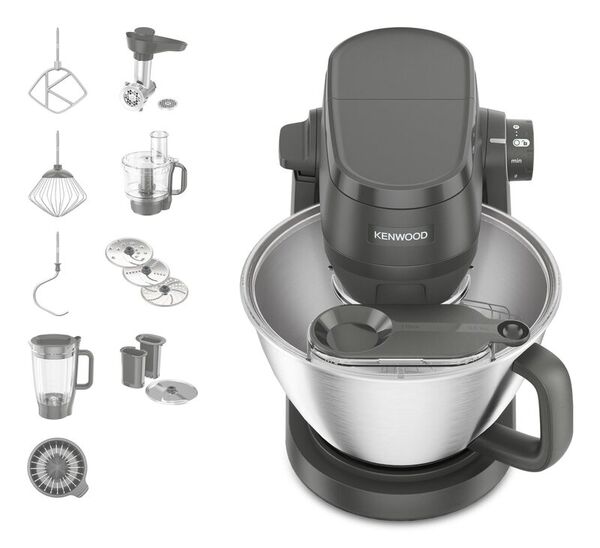 Kenwood Robot pâtissier Multi Tasker gris avec robot culinaire, mixeur et hachoir