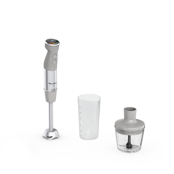 Moulinex Quickchef+, Pied mixeur, lames powelix, 20 vitesses, Accessoire mini hachoir, 1000 W Gris et métal