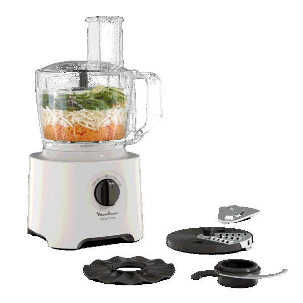 Moulinex Easy Force, Robot multifonction, 800 W, 15 fonctions, 4 accessoires, Blanc