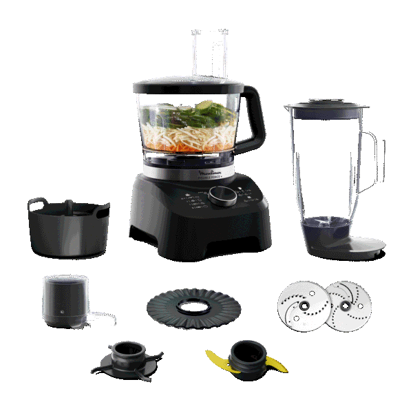 Moulinex Double Force, Robot multifonction, 1 000 W, 28 fonctions, 8 accessoires, Noir
