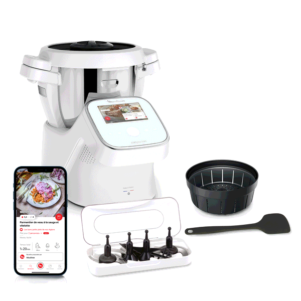 Moulinex I-Companion Touch, Robot cuiseur, 17 fonctions, Connecté, Recettes sur l’écran, Capacité XL 10 personnes, Blanc, Fabriqué en France