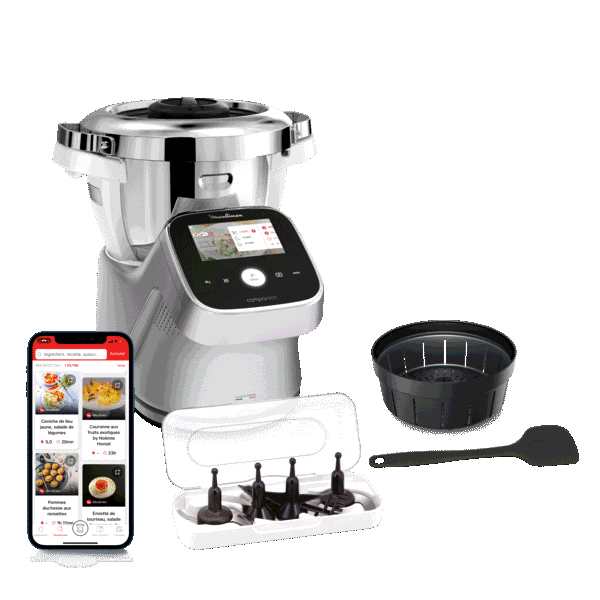 Moulinex I-Companion Touch Pro, Robot cuiseur, 18 fonctions, Connecté, Pesage intégré, Recettes sur l’Ecran, XL jusqu'à 10 personnes, Argent, Fabriqué en France