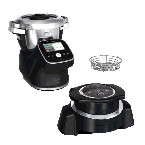 Moulinex i-Companion Touch Pro avec extension air fryer, Robot cuiseur, 3L, Noir