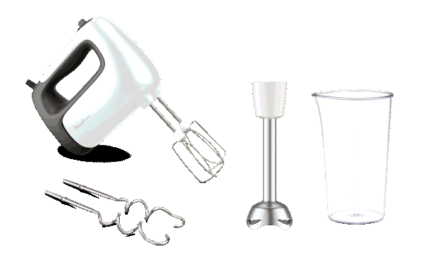 Moulinex Prep'mix+, Batteur électrique, 5 vitesses, 2 jeux de crochets + 1 pied mixeur, 500 W, Blanc