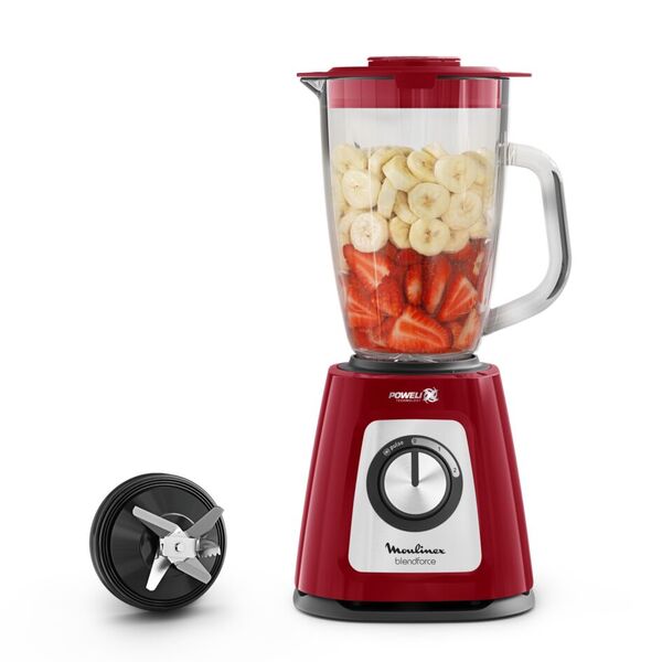 Moulinex Blendforce 2, Blender, Bol verre 1.75L, 800W, 2 vitesses, 4 lames, Rouge