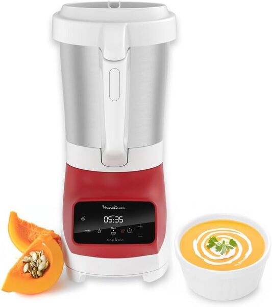 Moulinex Soup&plus, Blender chauffant, 3 programmes automatiques, 1100W, Rouge
