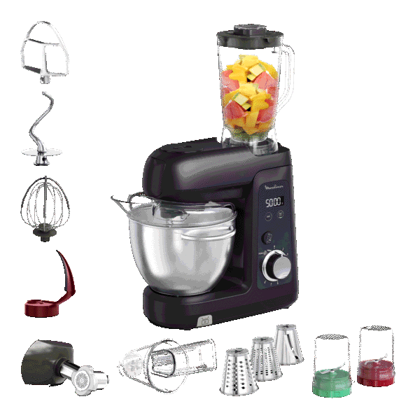 Moulinex Bake Partner +, Robot pâtissier, Moteur de 1 100 W, 5 accessoires polyvalents