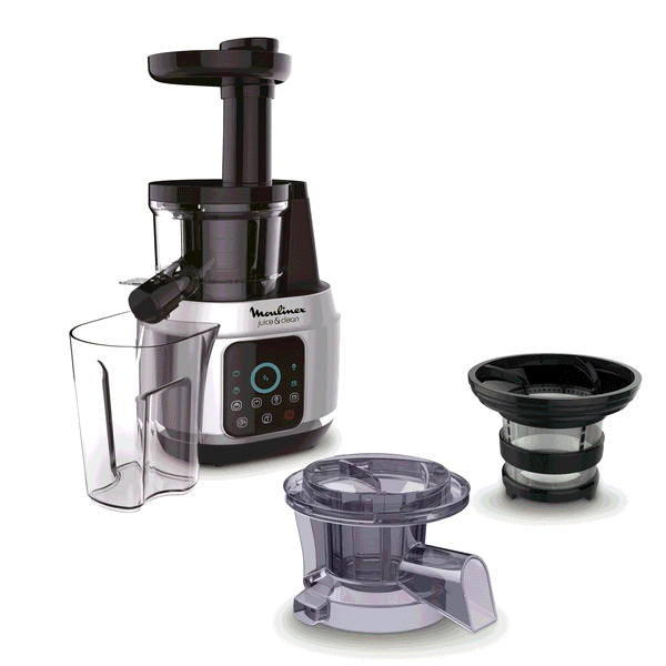 Moulinex Juice & clean, Extracteur de jus, 2 filtres, 6 programmes, Nettoyage facile, Gris métal
